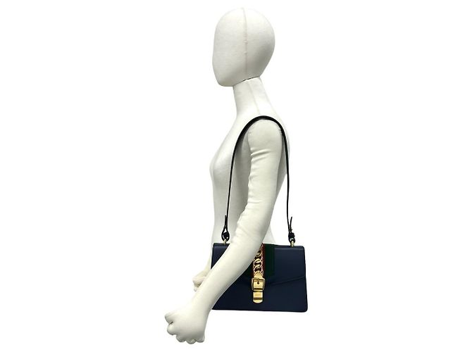 Borsa a tracolla in pelle GUCCI Sylvie Sherry Line con logo in metallo Rosso Verde Blu navy - vista 2