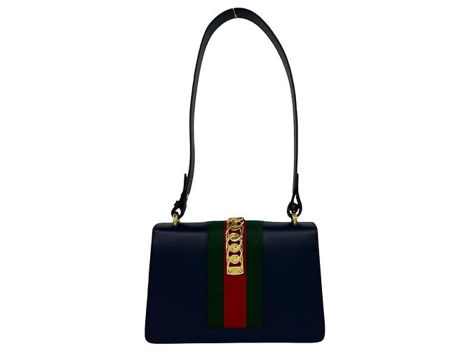 Borsa a tracolla in pelle GUCCI Sylvie Sherry Line con logo in metallo Rosso Verde Blu navy - vista 3
