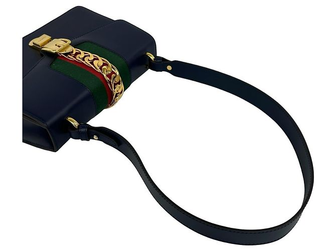 Borsa a tracolla in pelle GUCCI Sylvie Sherry Line con logo in metallo Rosso Verde Blu navy - vista 4