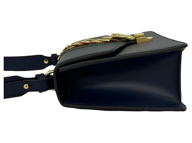 Borsa a tracolla in pelle GUCCI Sylvie Sherry Line con logo in metallo Rosso Verde Blu navy - vista 5