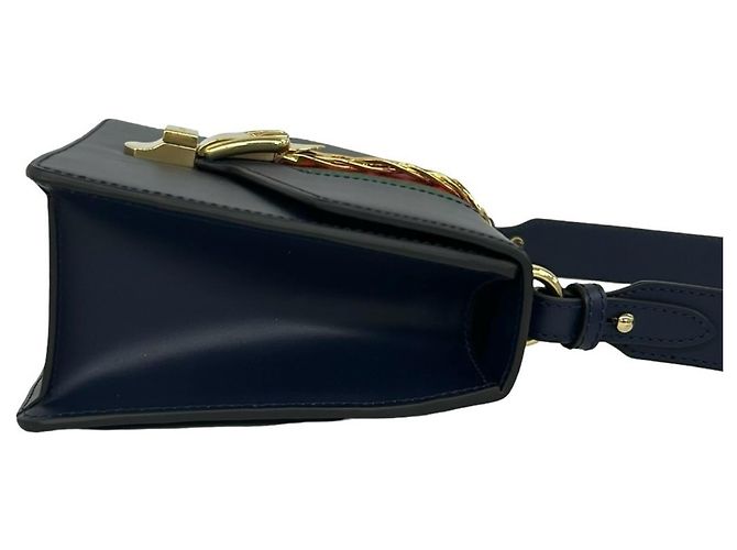 Borsa a tracolla in pelle GUCCI Sylvie Sherry Line con logo in metallo Rosso Verde Blu navy - vista 6