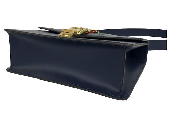 Borsa a tracolla in pelle GUCCI Sylvie Sherry Line con logo in metallo Rosso Verde Blu navy - vista 8