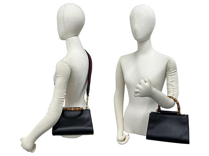 Borsa a mano Gucci Nymphaea Bamboo Sherry Line Nero Rosso - vista 2