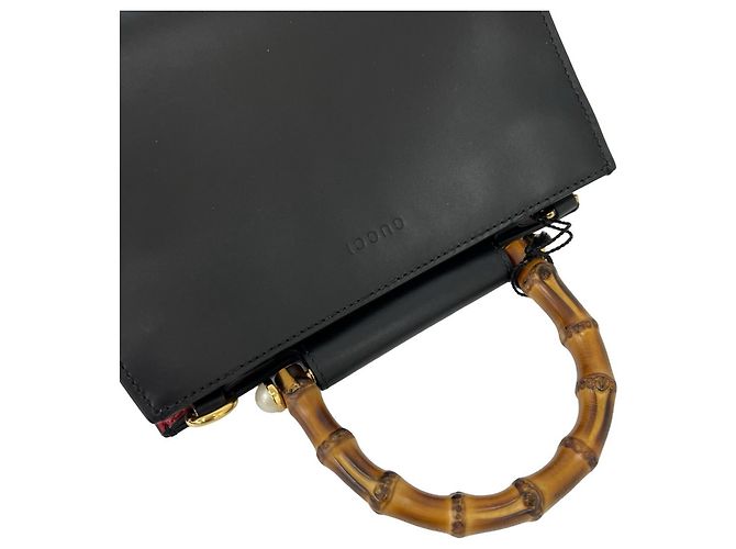 Borsa a mano Gucci Nymphaea Bamboo Sherry Line Nero Rosso - vista 4