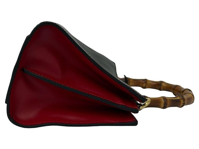 Borsa a mano Gucci Nymphaea Bamboo Sherry Line Nero Rosso - vista 6