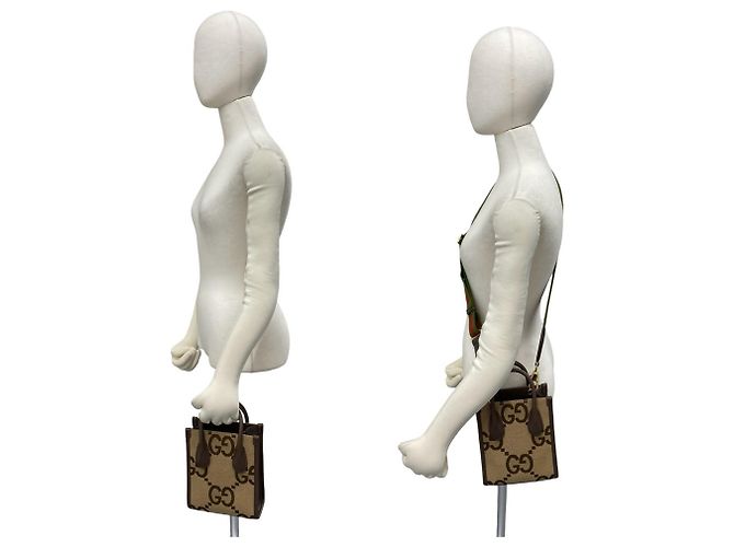Gucci Jumbo GG Logo Pattern Canvas Leder 2-Way Schultertasche Braun - Ansicht 2