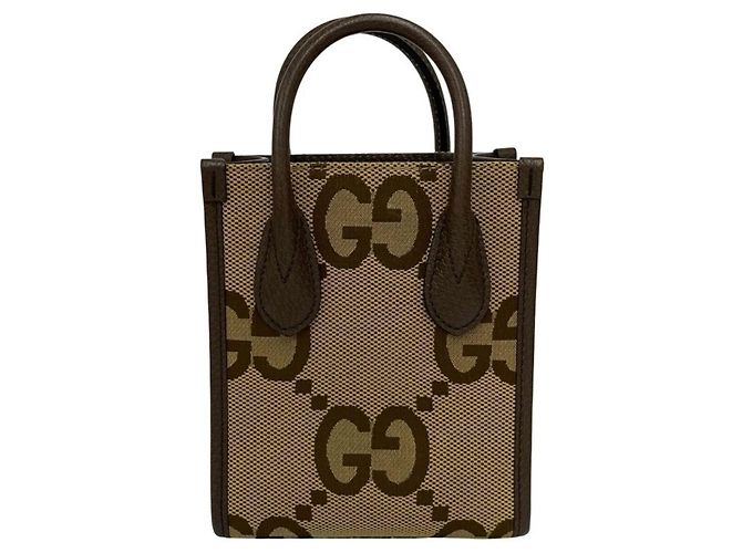 Gucci Jumbo GG Logo Pattern Canvas Leder 2-Way Schultertasche Braun - Ansicht 3