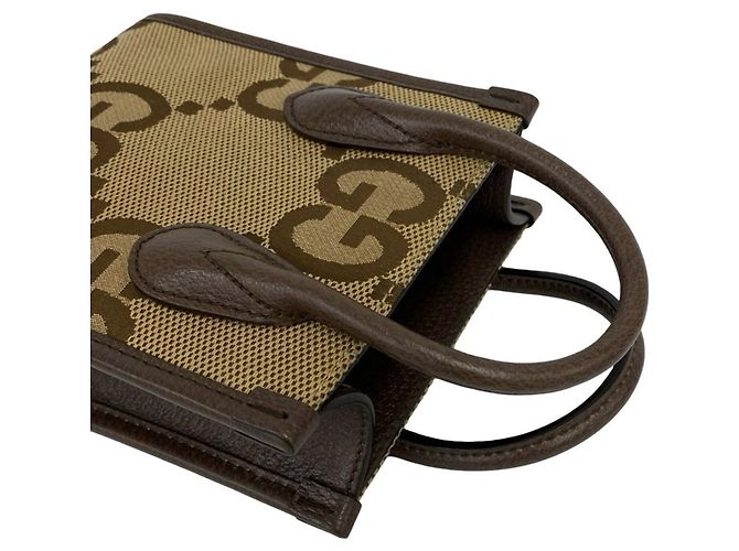 Gucci Jumbo GG Logo Pattern Canvas Leder 2-Way Schultertasche Braun - Ansicht 4