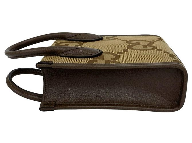 Gucci Jumbo GG Logo Pattern Canvas Leder 2-Way Schultertasche Braun - Ansicht 5
