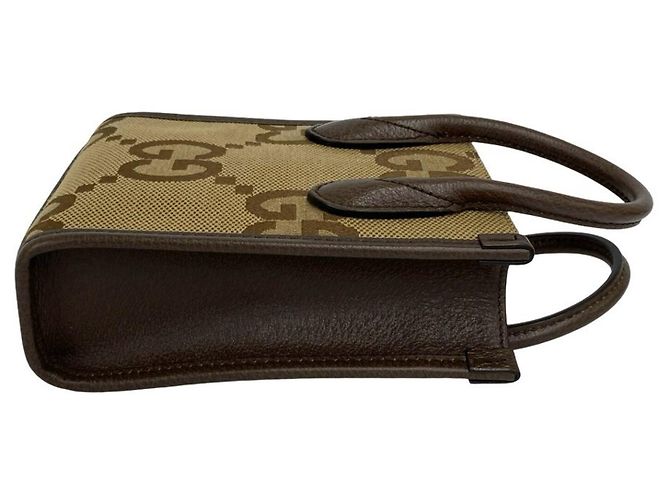 Gucci Jumbo GG Logo Pattern Canvas Leder 2-Way Schultertasche Braun - Ansicht 6
