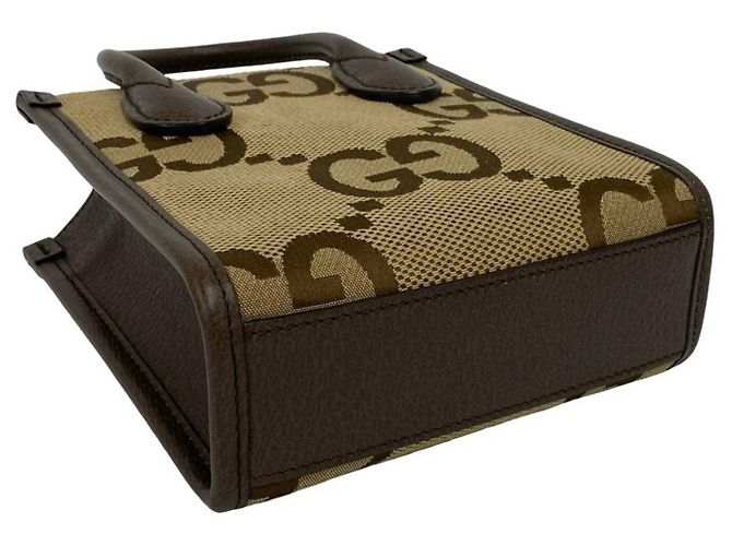 Gucci Jumbo GG Logo Pattern Canvas Leder 2-Way Schultertasche Braun - Ansicht 7