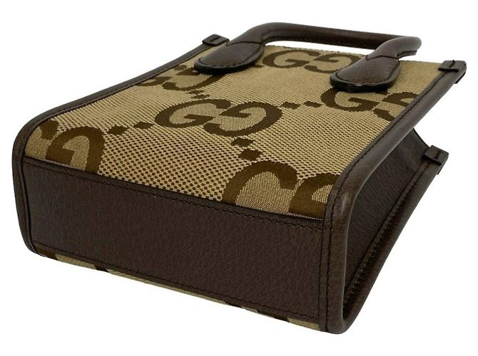 Gucci Jumbo GG Logo Pattern Canvas Leder 2-Way Schultertasche Braun - Ansicht 8
