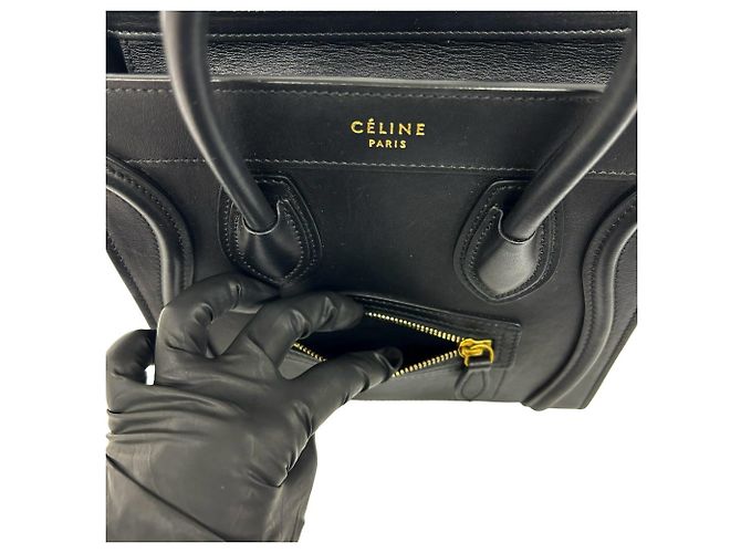 Céline Borsa a tracolla in pelle Celine Luggage Nano Shopper Nero - vista 10