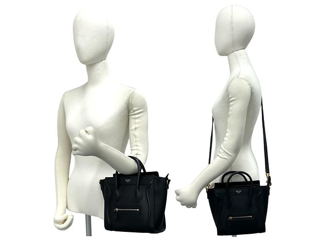 Céline Borsa a tracolla in pelle Celine Luggage Nano Shopper Nero - vista 2