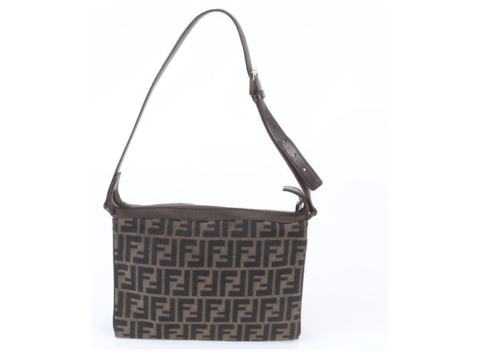 Borsa a tracolla Fendi Zucca in pelle e canvas Marrone - vista 3