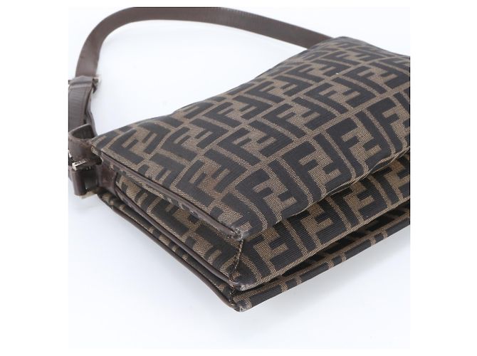 Borsa a tracolla Fendi Zucca in pelle e canvas Marrone - vista 5