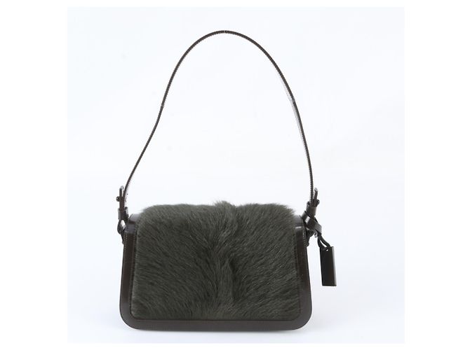 Céline Celine Schultertasche aus Leder mit Fellbeutel Braun Dunkelgrün - Ansicht 3