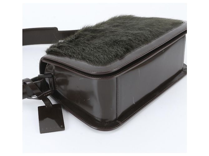 Céline Celine Schultertasche aus Leder mit Fellbeutel Braun Dunkelgrün - Ansicht 4
