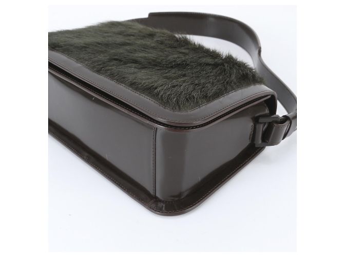 Céline Celine Schultertasche aus Leder mit Fellbeutel Braun Dunkelgrün - Ansicht 5
