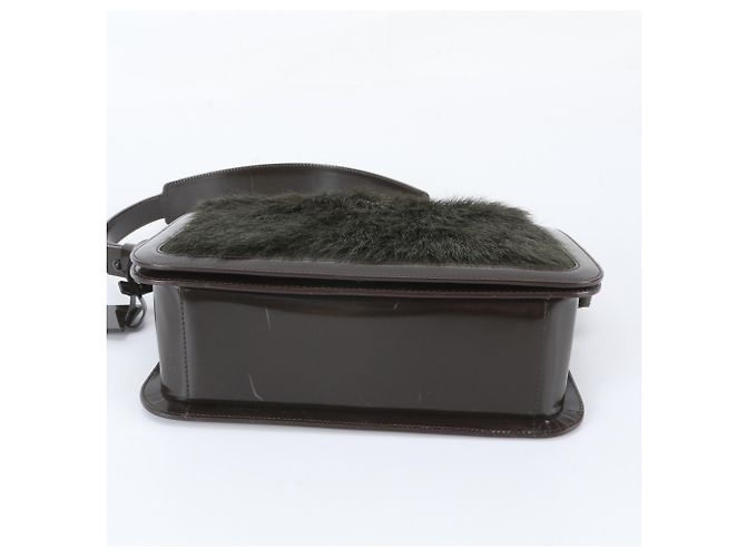 Céline Celine Schultertasche aus Leder mit Fellbeutel Braun Dunkelgrün - Ansicht 6