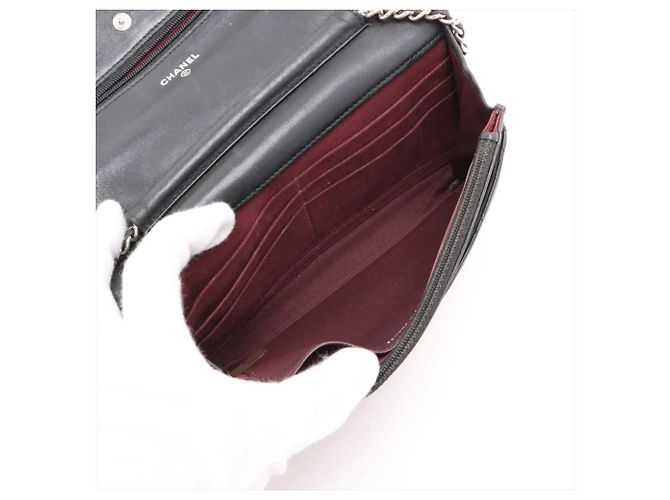 Chanel Matelassé Lammleder Long Wallet/Schultertasche Schwarz - Ansicht 6