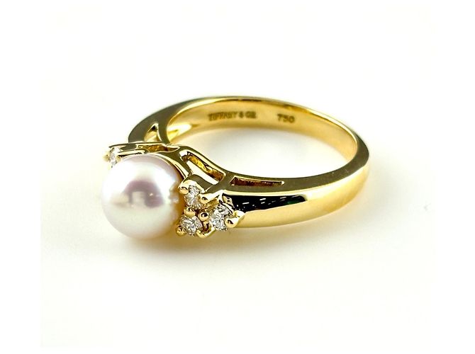 Anello a fascia Tiffany & Co. in oro giallo con diamanti e perla - vista 3