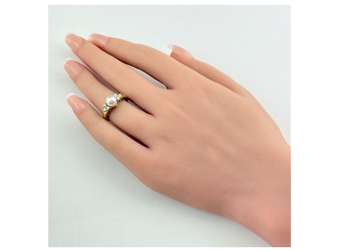 Anello a fascia Tiffany & Co. in oro giallo con diamanti e perla - vista 6