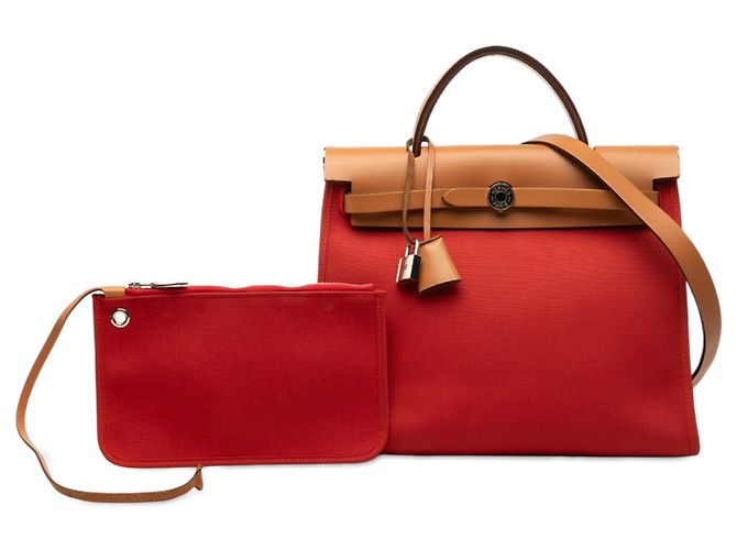 Hermès Orange Toile Herbag Zip 31 Arancione - vista 7