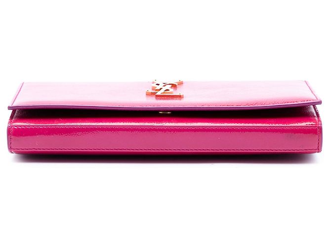 Saint Laurent Carteira com corrente Kate Monogram em couro envernizado rosa - vista 3