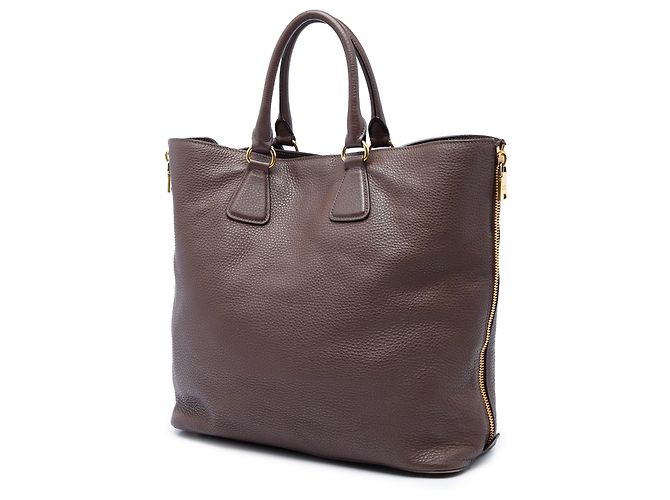 Borsa tote convertible aperta Prada in Vitello Daino marrone con zip laterale Marrone scuro - vista 2