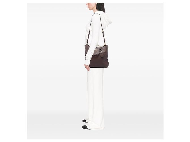 Borsa tote convertible aperta Prada in Vitello Daino marrone con zip laterale Marrone scuro - vista 5