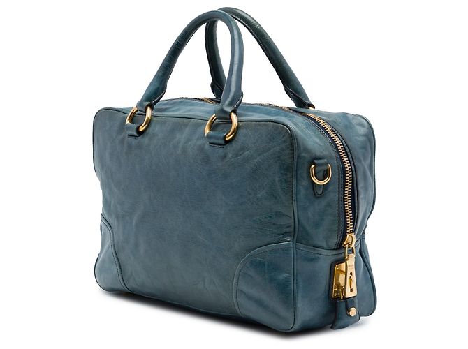 Borsa Satchel Prada Blue Vitello Shine Blu scuro - vista 2
