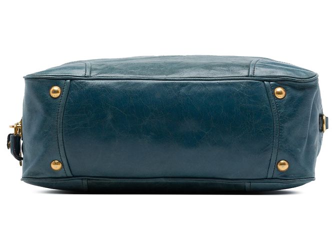 Borsa Satchel Prada Blue Vitello Shine Blu scuro - vista 3