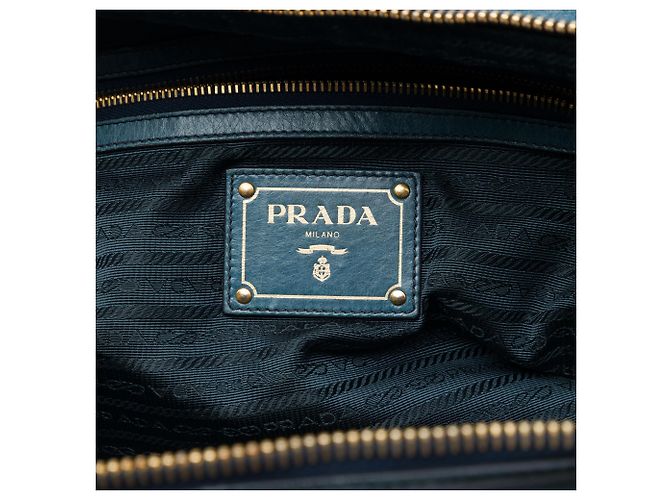 Borsa Satchel Prada Blue Vitello Shine Blu scuro - vista 5