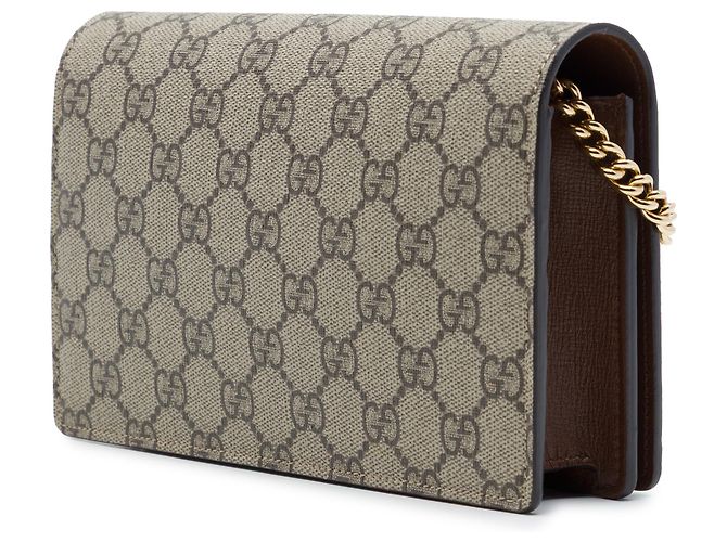 Portafoglio con catena Gucci Beige GG Supreme con decorazioni a cuore - vista 2
