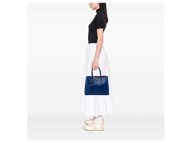 Borsa Prada Blue Medium Saffiano Cuir Double Handle Satchel - vista 6