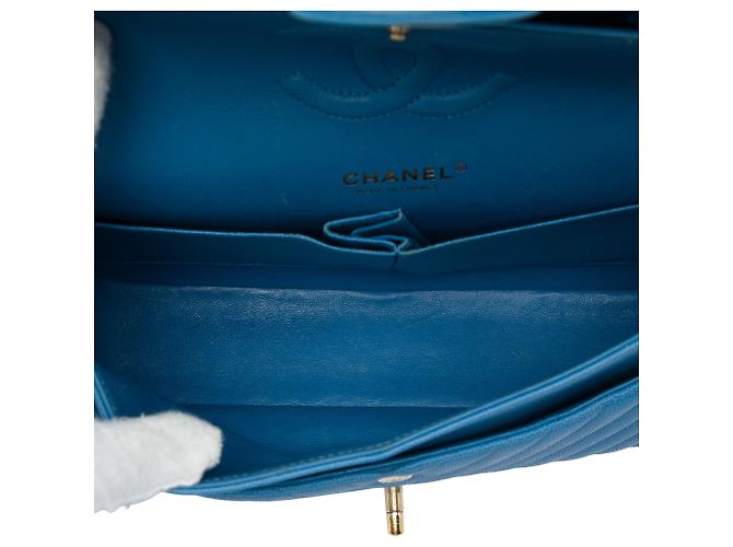 Chanel Blue Medium Classic Chevron Caviar Double Flap - vista 4