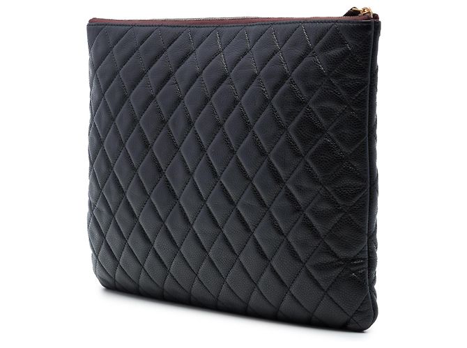 Clutch Chanel Black Large Quilted Caviar O Case Nero - vista 2