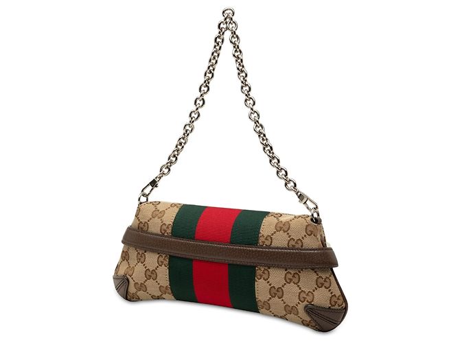 Borsa Satchel Gucci Small GG Canvas Horsebit Web Chain Beige - vista 2