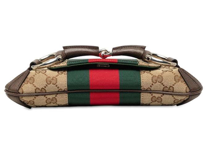Borsa Satchel Gucci Small GG Canvas Horsebit Web Chain Beige - vista 3