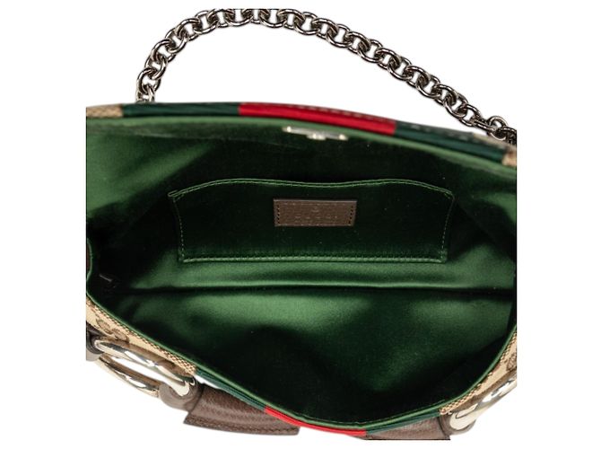 Borsa Satchel Gucci Small GG Canvas Horsebit Web Chain Beige - vista 4
