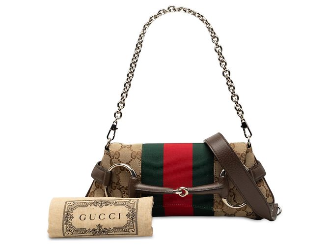 Borsa Satchel Gucci Small GG Canvas Horsebit Web Chain Beige - vista 7