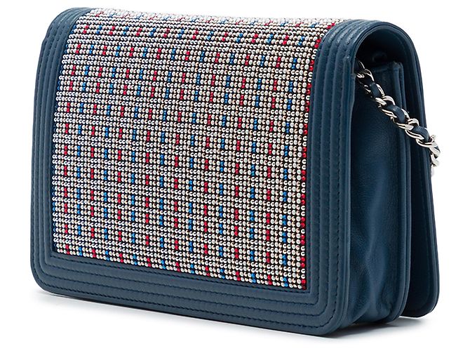 Portafoglio Chanel Boy Wallet On Chain in pelle d'agnello blu con cristalli Blu navy - vista 2