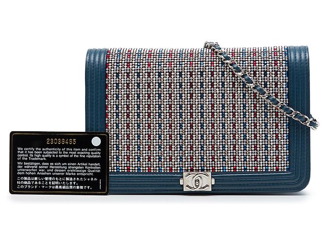 Portafoglio Chanel Boy Wallet On Chain in pelle d'agnello blu con cristalli Blu navy - vista 7