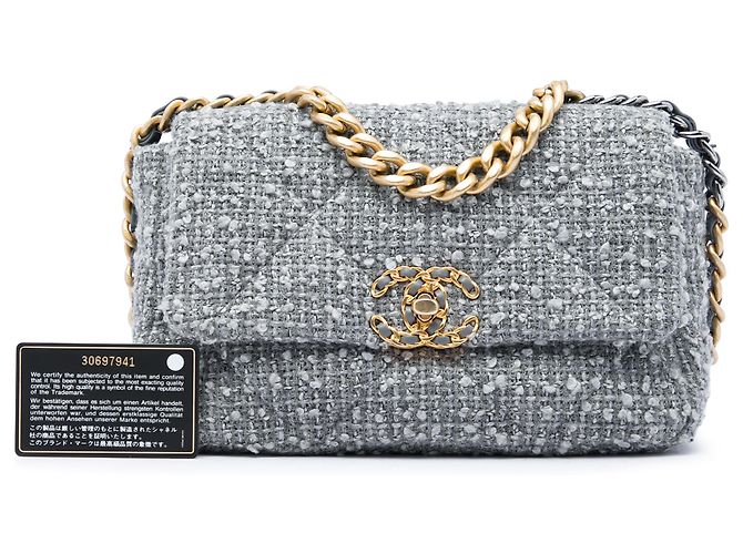 Chanel Gray Medium Tweed 19 Flap Marrone - vista 6