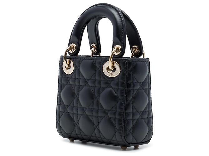 Dior Black Micro Lambskin Cannage Lady Dior Nero - vista 2