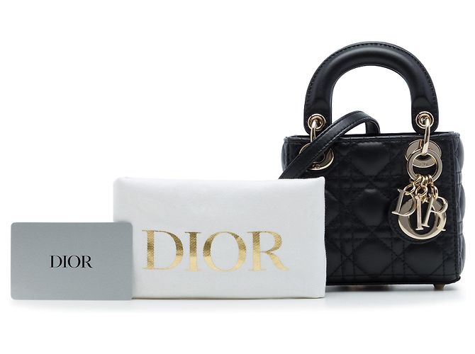 Dior Black Micro Lambskin Cannage Lady Dior Nero - vista 7