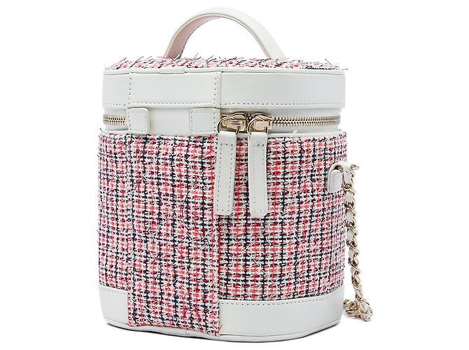 Vanity Necessaire Chanel in Tweed Rosso e Pelle di Agnello CC - vista 2