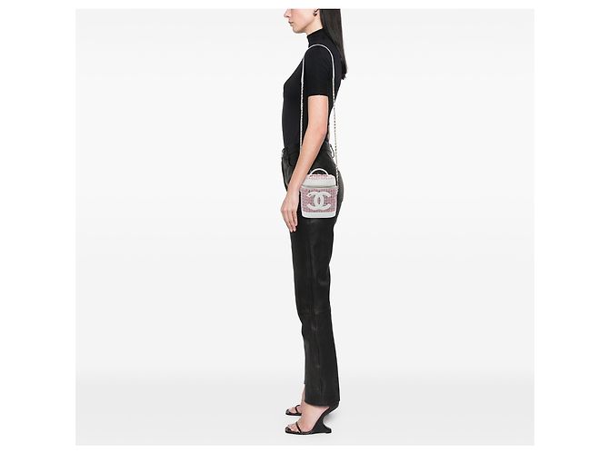 Vanity Necessaire Chanel in Tweed Rosso e Pelle di Agnello CC - vista 5