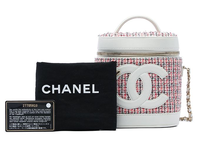 Vanity Necessaire Chanel in Tweed Rosso e Pelle di Agnello CC - vista 6